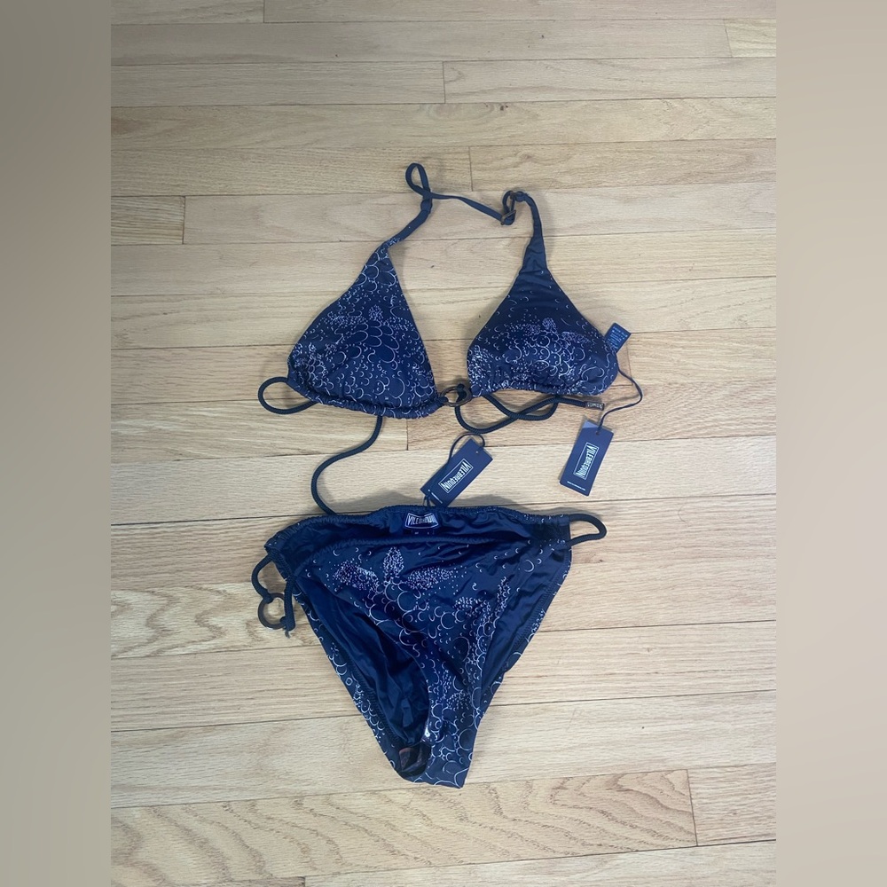 VILEBREQUIN Womens Swimsuit Bikini Navy Blue White Bubbles Fleurett M L NEW NWT